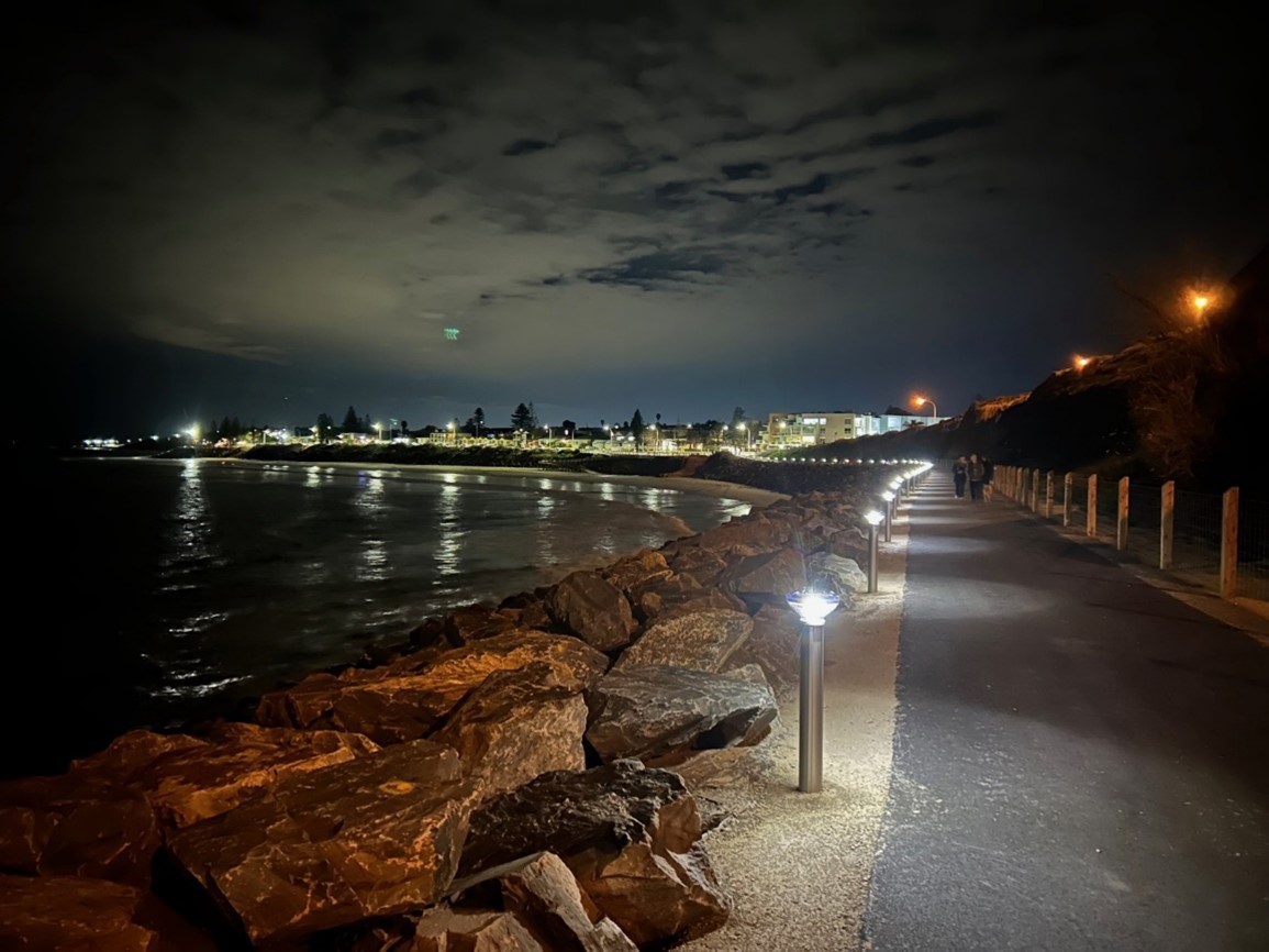 Image of trail at night with lights