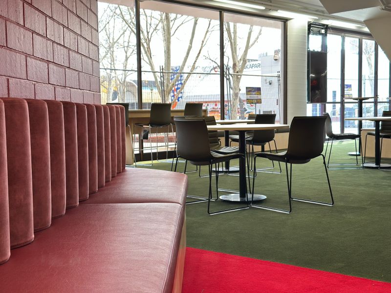 Café area with outdoor view